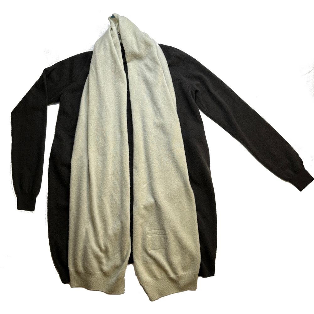 Frenckenberger Big Neck Cardigan Black Olive Chalk Cashmere Coatigan Small $1300